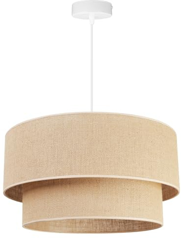 Light-Home Juta Hängelampe - Boho Deckenlampe Esszimmer und Küche - Pendelleuchte aus Metall mit Stoff Lampenschirm - ⌀ 45 cm - Torte 1 - Jute