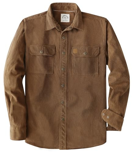 Dubinik® 8.3 oz Schwere Cord Hemd Herren Jacke Langarm Vintage Freizeit Druckknöpfen Doppelte Brusttaschen Regular Fit Braun XL