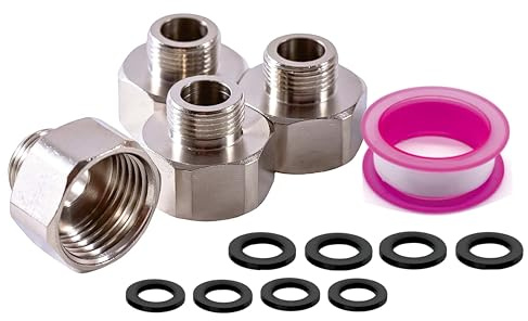 4 PCS brass Water Line Adapter, Pipe Fittings in 1/2 Female to 3/8 Male Reducer Adapter, Compression Fitting for Kitchen Bathroom Faucet Supply Hose, Pipe Connector With Rubber Washer