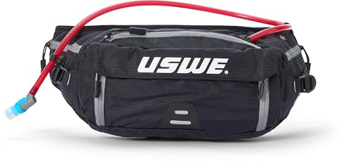 USWE Zulo - Cadera de hidratación con organizador y bolsillos laterales, cinturón de cadera sin rebote, Carbon Black, 2L