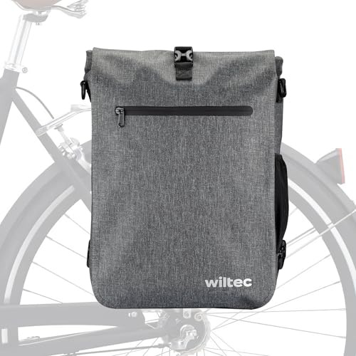 Wiltec Gepäckträgertasche grau, Fahrradtasche Rucksack 25 l Stauraum, Gepäcktasche mit Laptopfach, wasserresistente Fahrrad Tasche