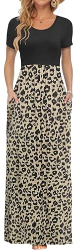 AUSELILY Maxi Dress for Women Summer Casual Long Dress N Black Leopard XL