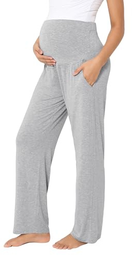 BRATUC Maternity Pajama Pants Viscose from Bamboo Pregnancy Lounge Pants Soft Stretchy Loose Comfy Clothes with Pockets (Large Grey)