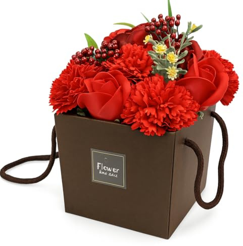 Soap Flower Bouquet Red Rose and Carnation Mothers Day Flowers Valentine Flowers For Her and Flower Bouquet For Your Loved Ones