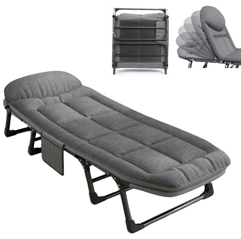 LASIEYO 6-Position Adjustable Folding Camping Cot For Adult,200 * 66cm SunLounger with Side Dust Bag Heavy-Duty Thickened Mattress,Velour Garden Chairs For Travel,Camp,Office (200 * 64cm)