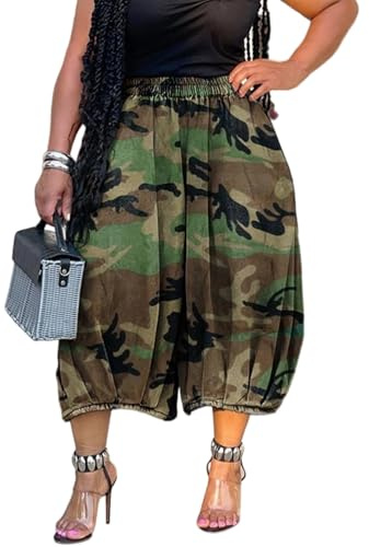 Voghtic Women Baggy Cargo Jeans Camo Army Fatigue Wide Leg Cropped Denim Pants Plus Size Camouflage Jean Trousers