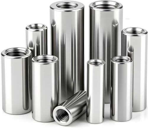 qjuwhua 8 Stück M10 Runde Gewindemuffen M10x40x14mm Rundmuffen 304 Edelstahl Verbindungsmuttern Langmutter Kupplungsmutter Innengewinde Distanzmuffen Stabmutter für Maschinen Möbel Elektronikgeräte
