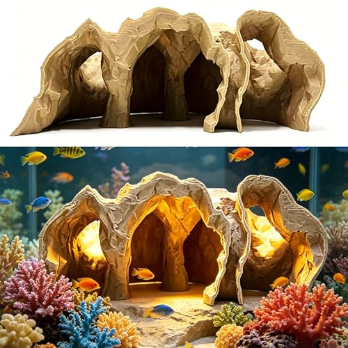 AEMCHDM Grotta Aquarium Effetto Legno – Tunnel Sottomarino 3D per Pesci e Gamberetti, Cachette per Acquario con Più Camere, Decor Aquarium Naturale per Aquarium Eau Douce e Poisson Aquarium