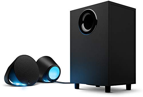 Logitech G560 PC Gaming Lautsprecher mit DTS:X Ultra Surround Sound, Spielbasierter LIGHTSYNC RGB-Beleuchtung, Zwei Satellitenlautsprecher und Subwoofer, Immersives Gaming-Erlebnis - Schwarz