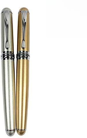 2PCS 750 Stylos À Bille Roulante, Jinhao Fine Plume Rouleau Stylo À Bille, Clip D'argent, Couleurs Solides (Argent et Or)