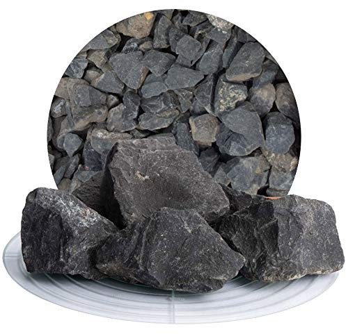 Schicker Mineral Gravillons décoratifs en Basalte Anthracite 32–56 mm, Sac 25 kg, Pierre Naturelle Gris Anthracite/Noir, Origine Allemagne, pour massifs, allées et aménagements extérieurs