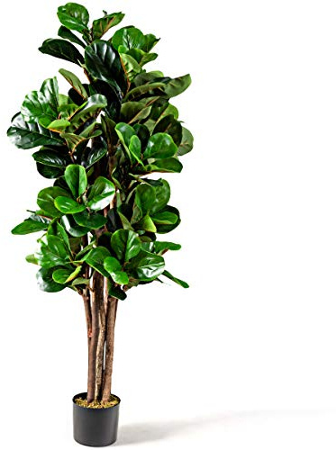 COSTWAY 1,5 m konstgjord fikonträd, konstträd, deskalllans, inomhusväxt med blomkruka för hem och kontor som dekoration, grön