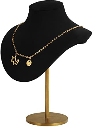GemeShou Busto porta-collane nero per ragazze, organizzatore appeso in velluto, manichino piccolo, esposizione metallo【Nero】