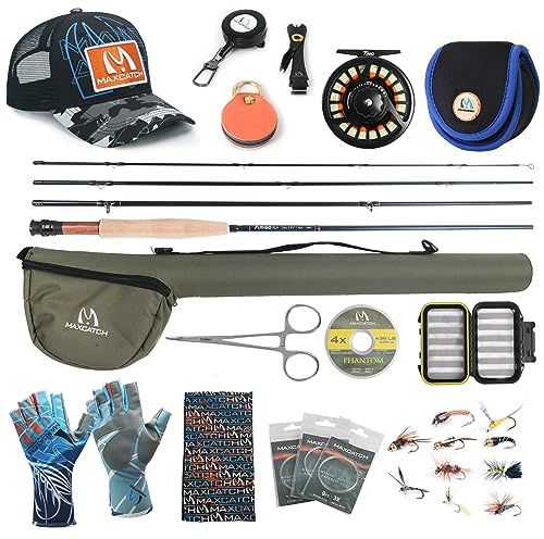 Maxcatch Amigo Fly Fishing Rod and Reel Combo 9FT 4-Piece 4/5/6/7/8 Weight Complete Fishing Outfit (Full Kits, 4wt-8'6''4pc Rod, 3/4 Reel)