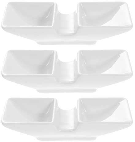 3 cuencos de cerámica para salsas dobles, 4. 5 pulgadas, platos divididos para aperitivos, platos de sushi Wasabi, plato para servir para salsa de tomate, barbacoa, condimentos, color