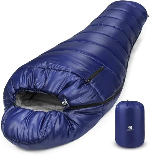 Bessport Sovsäck, -9℃ | 0℃ | 5℃ extrem temperatur, stor kall sarkofag sovsäck för 3-4 säsonger camping och vandring utomhus, ultralätt och ultrakompakt vuxen dun