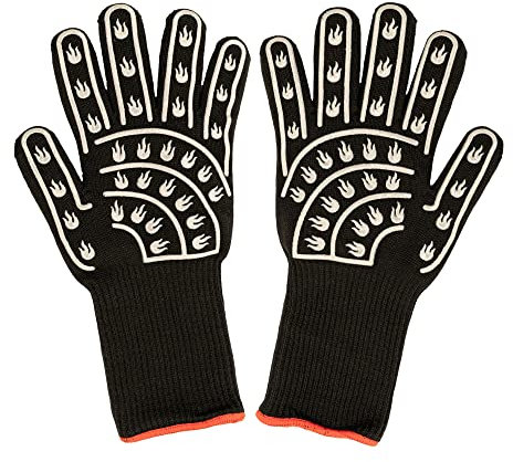 Nexgrill Grillhandschuhe Größe XL/XXL hitzebeständig bis zu 500 Grad I Extra Lang - Ofenhandschuhe feuerfest in schwarz I Kochhandschuhe I Backhandschuhe I BBQ Zubehör I Kaminhandschuhe