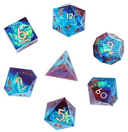DollaTek Upscale Resin Transparent DND Würfelset Polyhedral Dice RPG Dice Dados Rol D4 D6 D8 D10 D12 D20 Würfelset – rot und blau
