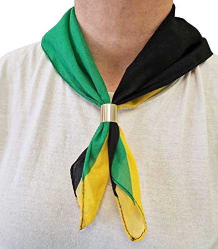 Komonee Tie Neck Ring Loop Clasp Gold Colour With Jamaica Flag Bandana Head Scarf Headbands Handkerchief Cowboy Cotton Bib Party Face For Mens Womens Unisex