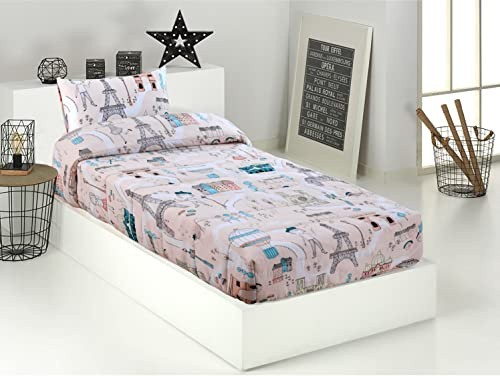 DHESTIA HOME Edredón Ajustable Infantil Cama 90 y Cama 105 Niñas Ohlalá Color Rosa Palo Talla Cama 105