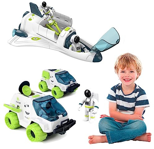 sobebear 4 in 1 Space Shuttle Model Toys,Spaceships & Astronauts Toys Space Exploration Rocket Toy Set Astronauts Figure Adventures Game Toys Space Cars Vehicle for Kids 3+ Years