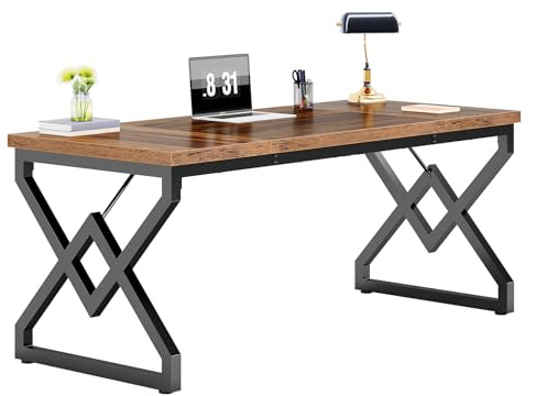 Tribesigns Scrivania, 160 x 70 x 75 cm Grande scrivania per ufficio con piano in legno extra spesso e struttura in metallo, postazione di lavoro, scrivania direzionale da studio per l'ufficio di casa