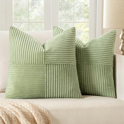 MIULEE 2er Set Kissenbezug 45x45cm Hellgrün frühling Kissenhülle Kissenbezüge Sofakissen Dekokissen Boho Couchkissen Kord Dekorative Zierkissenbezug für Sofa