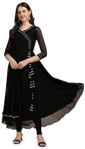 Estationeryhouse Georgette Anarkali Kurta Kurti para mujer con Dupatta (parte inferior no incluida), Negro, Different