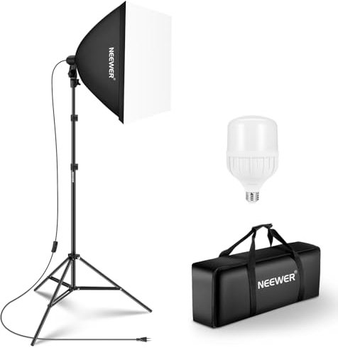 NEEWER 350W Equivalente Softbox Kit de Iluminación, 5700K LED Bombilla, 24x24 Pulgadas Softbox con Socket E27, Fotografía Kit de Iluminación Continua, Equipo de Estudio Fotográfico, NK300