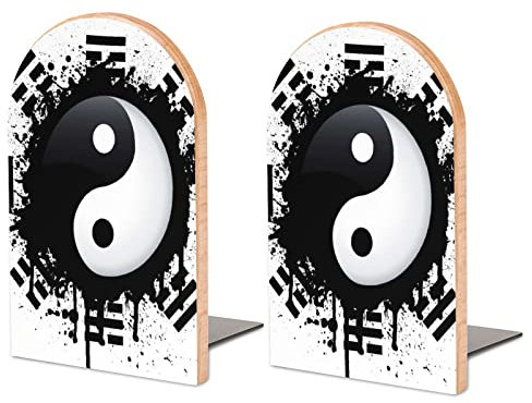Yin Yang Buchstützen aus Holz, rund, rutschfest, für Regale, Zuhause, Büro, Bibliothek, Arbeitszimmer, Dekoration, M, Weiß, 2 Stück