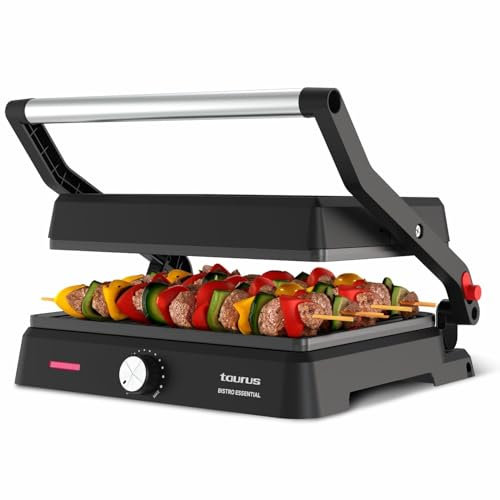 Taurus - Grill y Plancha de Asar 2 en 1 | 2600W Potencia | Placas Antiadherentes 29x23 cm | Regulación de Altura y Apertura 180º