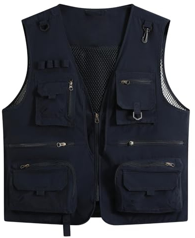 YOUTHUP Utility fiskeväst för män utomhus arbetsvästar sommar jakt fotografi safari Gilet, Mörkblått, M