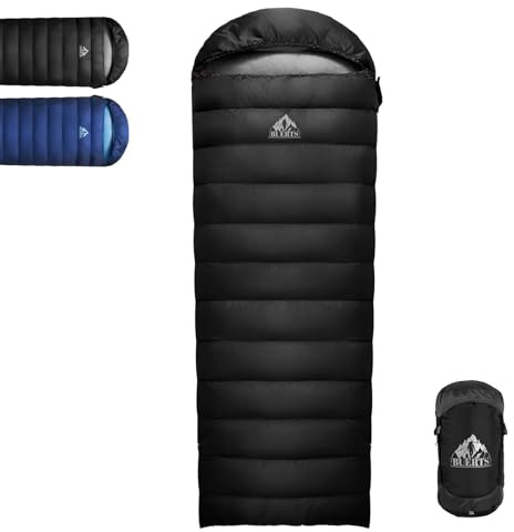 BUERTS Sac de Couchage en Duvet pour Adulte(7 à -4℃) adapté aux 3 Saisons,Sac de Couchage Compact,léger et Portable,pesant seulement1220g,adapté à la randonnée et aux activités de Plein air.