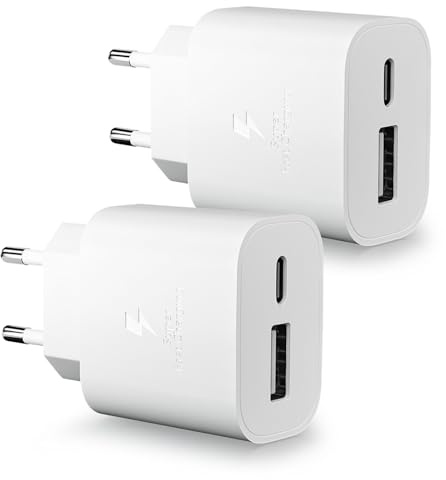 USB C-Laddare, 2-Pack 25W 2-Port PD & QC3.0 Adapter Snabbladdare Strömförsörjning för Apple i Phone 16/16e/16 Pro/15/16 Pro Max/16 Plus/15 Plus/14 13 12 11 SE XS XR, iPad, Plug Multiple Laddare