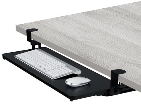 Relaxdays Supporto Porta Tastiera Estraibile da Scrivania, Prolunga Tavolo, 65x24 cm, Estensione Ergonomica Mouse, Nero