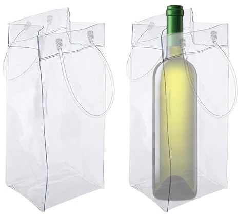 2 Pack Wine Cooler Bag, Portable Collapsible Leakproof Wine Bottle Cooler, Clear PVC Beer Bottle Chiller Ice Bag for Travel, Outdoor Party, Camping, Picnic
