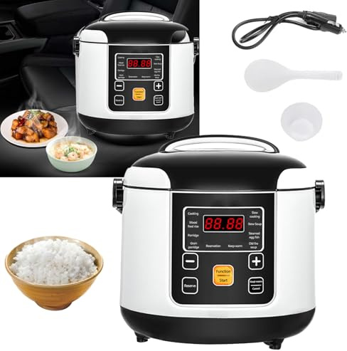 Cuociriso Per Auto, 200w 12v/24v Piccolo Cuociriso Portatile Funzione Di Prenotazione 24 Ore Funzione Di Mantenimento In Caldo Per Cucinare Zuppa Di Riso E Porridge Capacità 2l