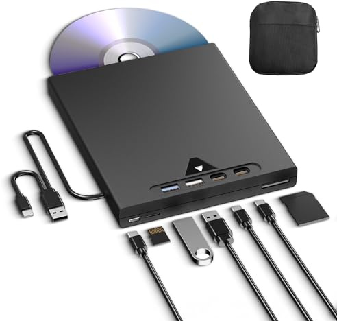 External Blu Ray Drive for Laptop, 7 in 1 Support 100G Disc Read/Write Bluray Drives, Portable External Bluray/DVD Drive for PC with USB 3.0 Type-C, 3D Blu Ray Burner with Bag for Windows MacOS Linux