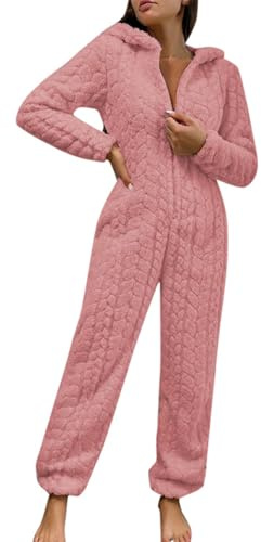 Mono de invierno para mujer, traje de cuerpo entero, jumpsuit, teddy de forro polar, mono de una pieza, onesie, pijama largo, elegante, con capucha, overol de dormir, pijama esponjoso y suave, traje
