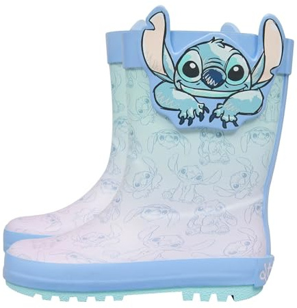 Disney Stitch - Stivali di gomma per bambini, con licenza ufficiale, in PVC, con orecchie 3D, impermeabili e confortevoli, per ragazzi e ragazze, taglie da 40 a 5, Blu, 28 EU