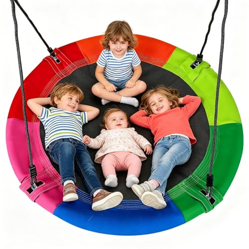 VeftBltrem Altalena a nido per esterni, 100 cm, XXL, portata 400 kg, robusta altalena per bambini, in Oxford 900D, impermeabile, regolabile per interni ed esterni (colorata)