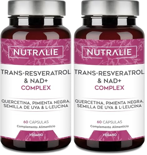 Trans Resveratrolo NAD+ 686mg Complex - Quercetina Piperina Semi d'Uva (OPC) L-Leucina - Integratore Resveratrolo - 60 Capsule Nutralie (Confezione da 2)