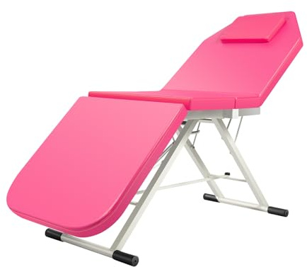 JDBDU Lit cosmétique triple plié (60 cm de large) - Table de massage réglable en angle avec 3 zones - Table de massage portable pour salons de beauté et studios de tatouage - Rose