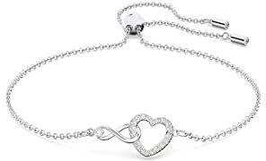 Swarovski Hyperbola Armband, Unendlichzeichen und Herz, Weiss, Rhodiniert
