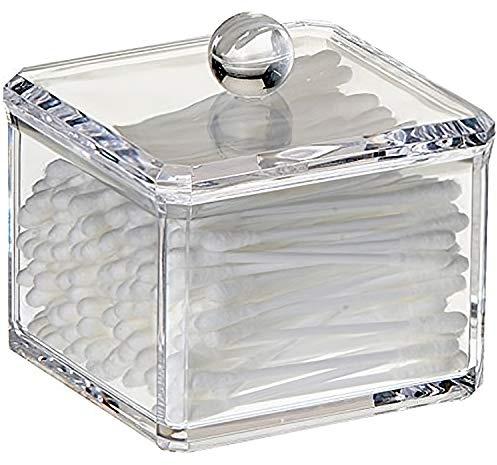 UShioart Stackable Square Acrylic Cotton Ball Holder Q-tip Holder Bathroom Swab Dispenser (Single pack)