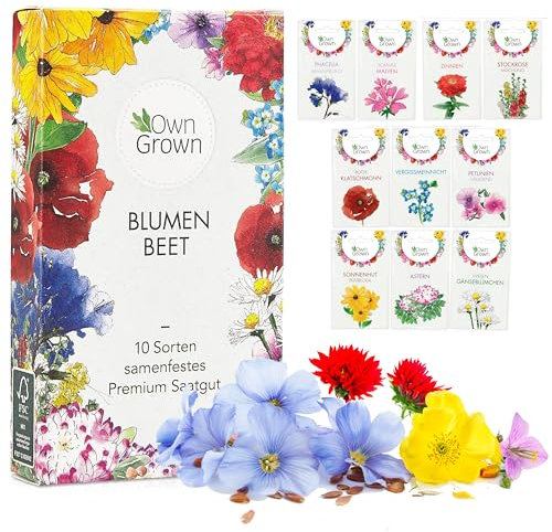Blumen Samen für Garten und Balkon: 10 Sorten Premium Blumensamen Tütchen als Pflanzensamen Set – Balkonblumen Samen – Wildblumensamen Saatgut Balkon und Garten von OwnGrown