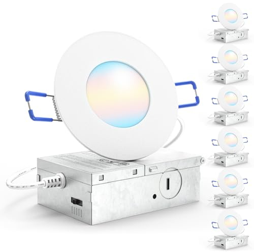Sunco 6 Pack 3 Inch Recessed LED Lights, Ultra Thin Ceiling Lighting, 500 LM, 8W (50W Equivalent), Selectable 2700K/3000K/4000K/5000K/6000K, Dimmable, Wafer Thin, Canless with Junction Box