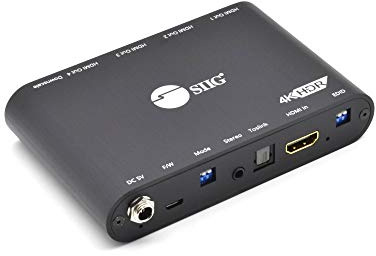 SIIG 1 x 4 HDMI-splitter med EDID, ljudextraktor till Toslink och HDR till SDR-konvertering, video nedskalning för gammal skärm, 4K60 HDR, HDCP-bypass, digital/PCM 7.1 ljud CE-H26911-S1
