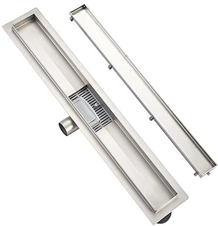 Plumbsys Duschrinne Edelstahl Länge 50cm ，2in1 Befliesbar Doppelseitige bodenablauf Komplettset，Duschablauf Siphon mit Geruchsstop und Haarsieb，Ablaufrinne extra flach，Schnelle Drainage