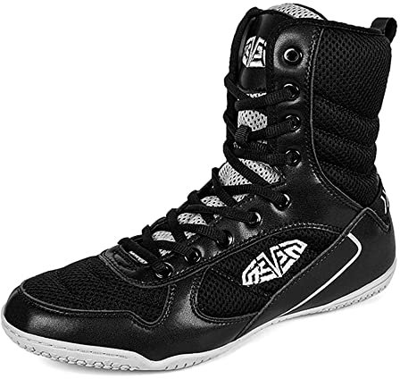 Youngtie Chaussures de Boxe pour Hommes Chaussures de Lutte Professionnelles Bottes de Boxe pour entraînement Physique pour Hommes Noir EU 44